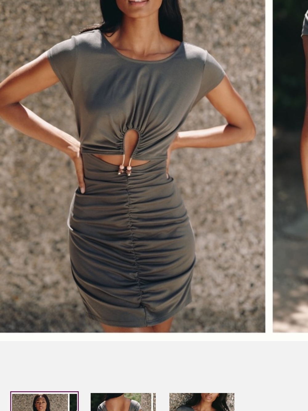 Cutout Ruched Mini Dress in Olive Green